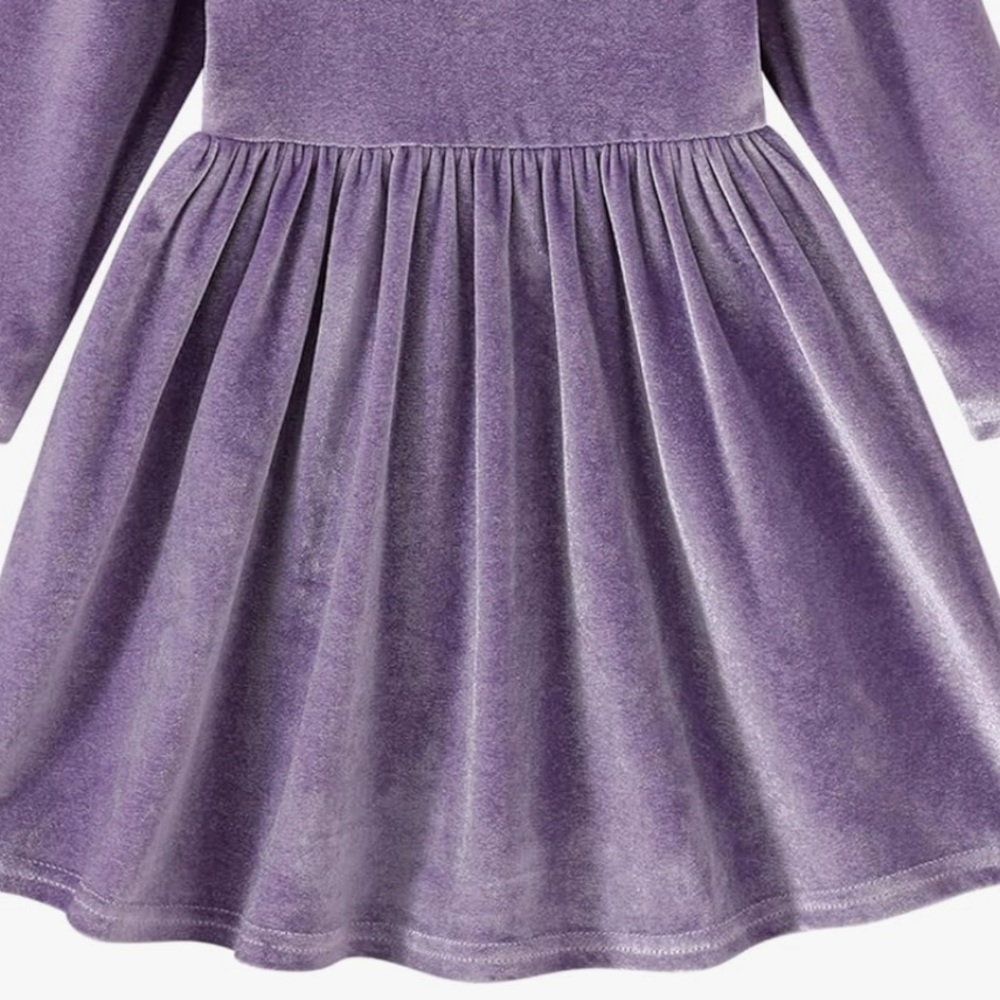 Girl’s Long Sleeve Velvet Dress in Purple - Picture 12 of 13